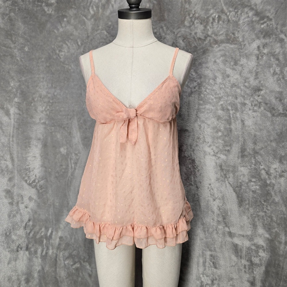 Coquette Babydoll Lingerie Set Women M Pink Ruffle Hem Fairycore Romantic Dainty
